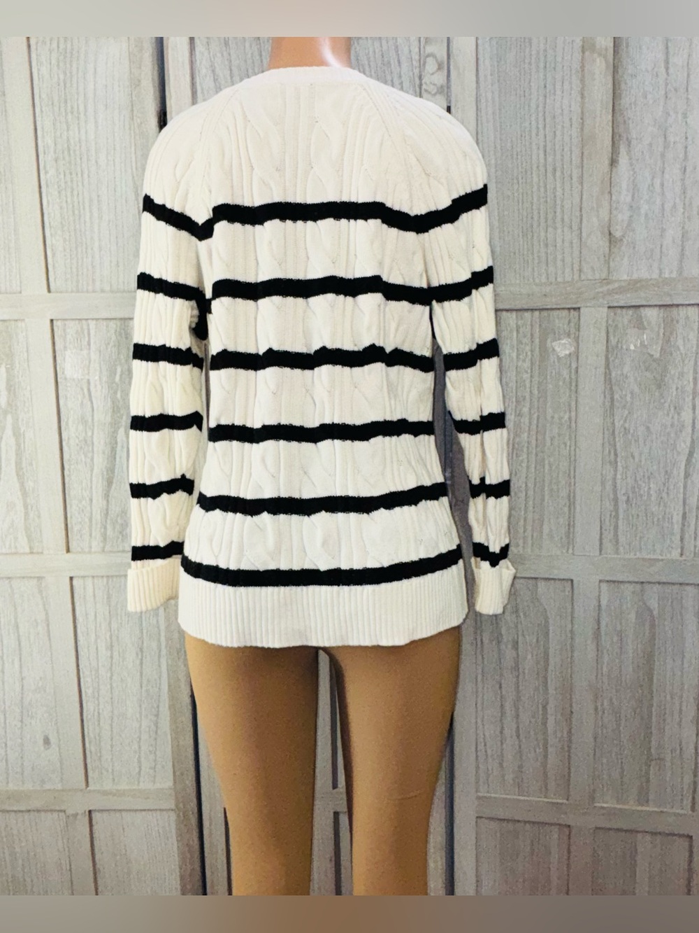 CABLE KNIT CREWNECK SWEATER - BRETON STRIPE - Picture 3 of 13